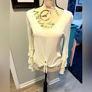 LuckyLove blouse w bell sleeves & tie, size small